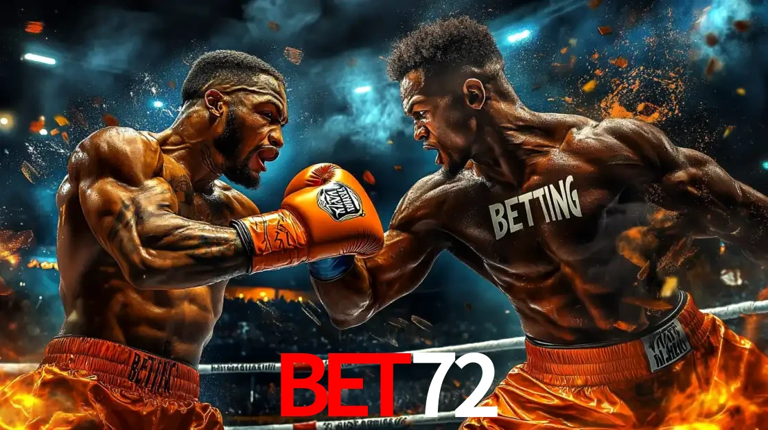 Dois boxeadores em uma luta intensa e explosiva, representando a adrenalina e as oportunidades de apostas em esportes de combate disponíveis na plataforma BET72.
