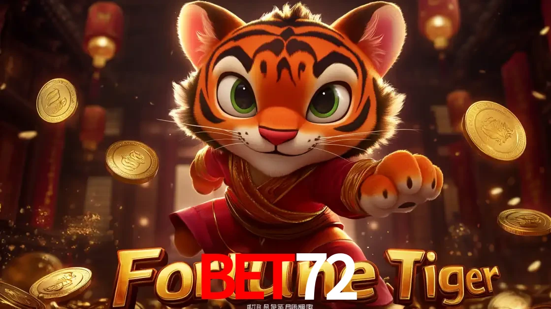 O carismático mascote do jogo de slot Fortune Tiger, um tigre fofo em pose de artes marciais, pronto para trazer sorte e multiplicadores de ganhos no cassino online BET72.