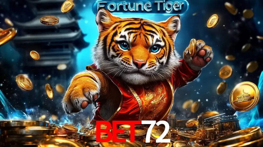 Imagem promocional do jogo de slot Fortune Tiger, com um tigre majestoso em traje tradicional cercado por uma fortuna em moedas de ouro, disponível agora no cassino BET72.